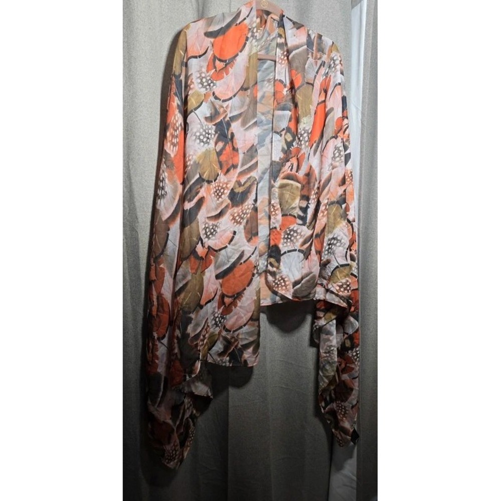 HM Womens Orange Feather Print Long Scarf Shawl Wrap One Size Polyester Bohemian